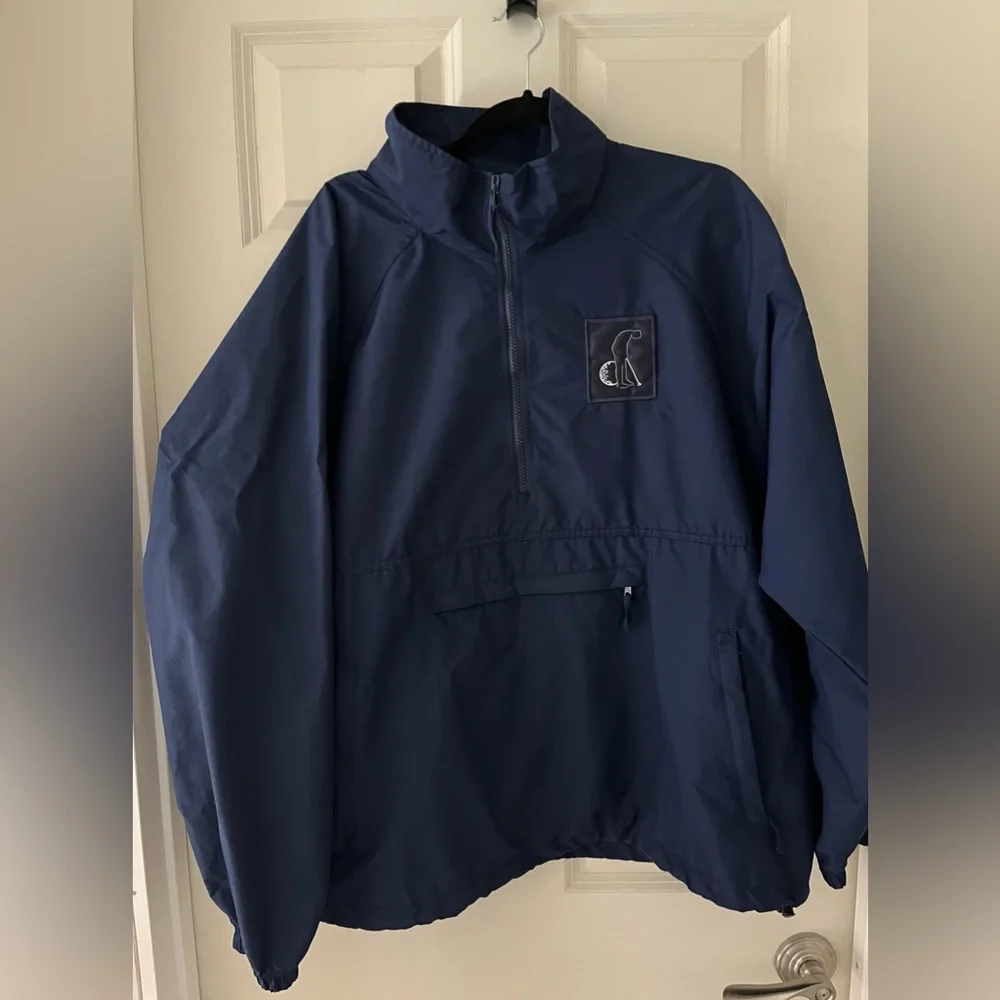 Men’s Land’s End navy blue golf windbreaker, XL half zip multiple pockets